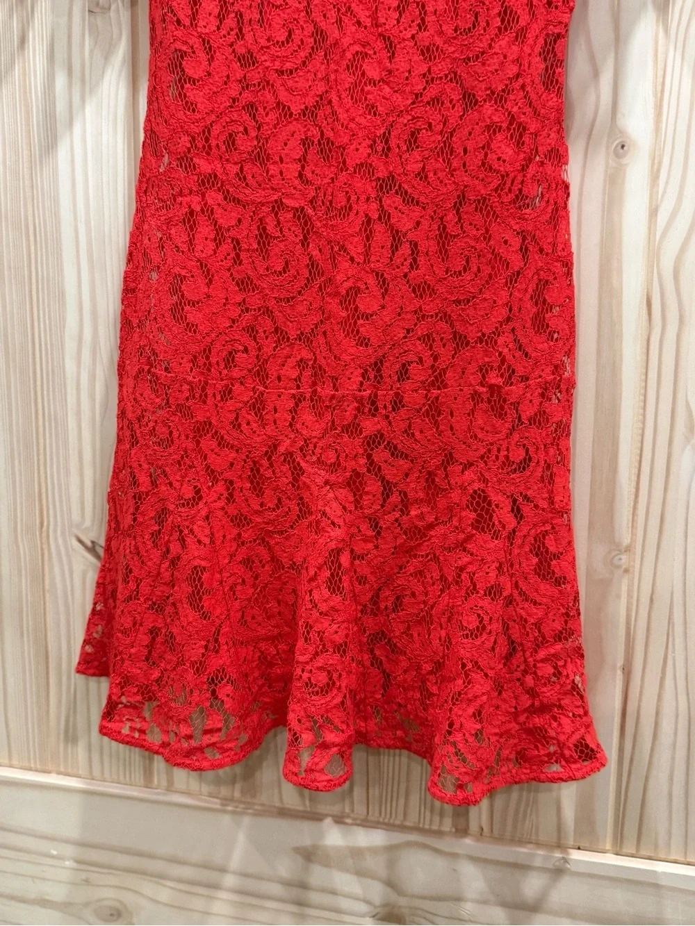 Michael Kors Red Lace Short Sleeve Fit & Flare Dress